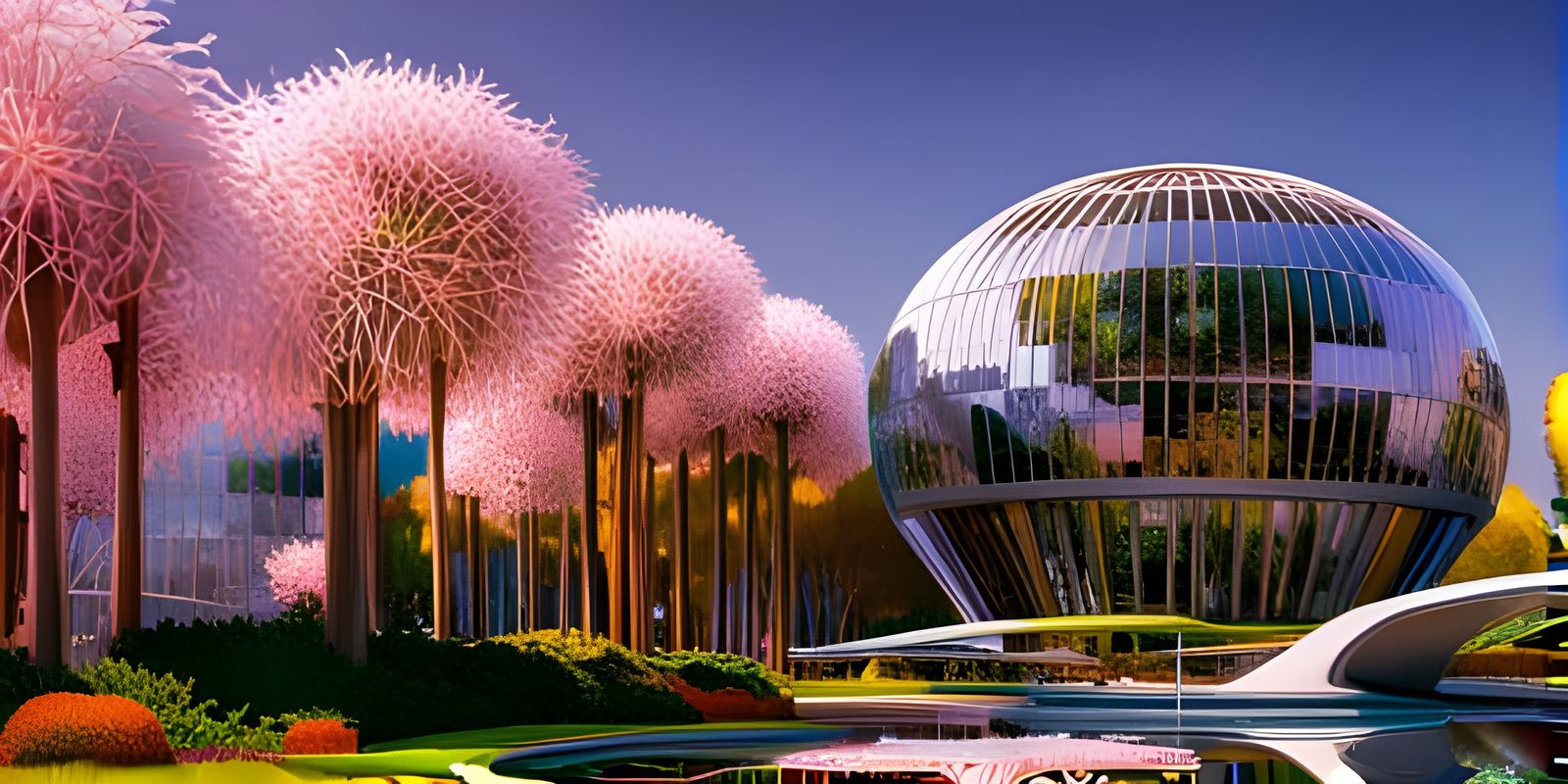 Futuristic Glass Domed Arboretum in Cyberpunk Style