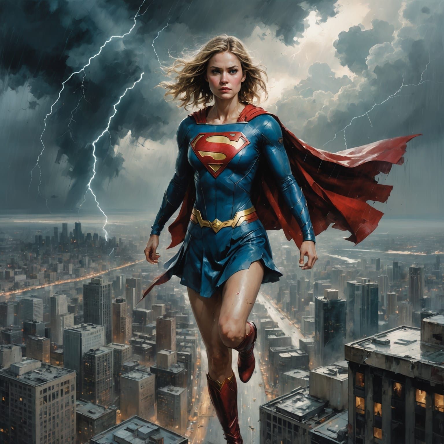 Supergirl in Storm: Digital Art Masterpiece