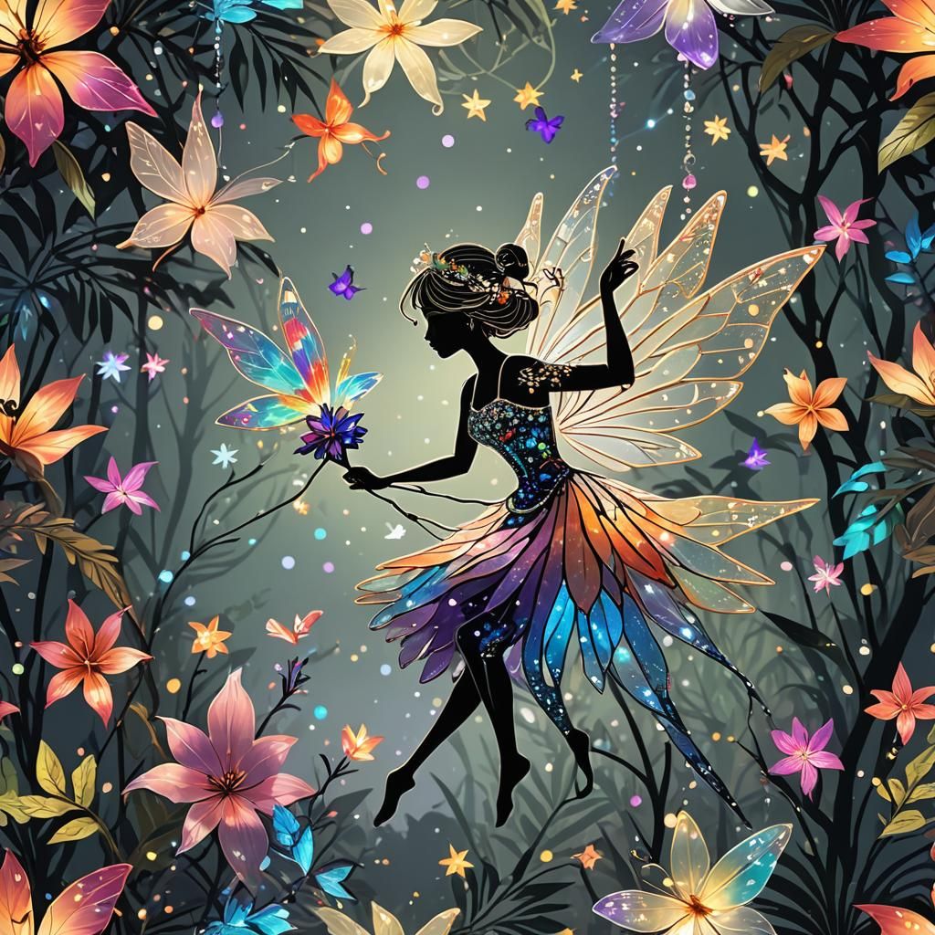 Graceful Crystal Fairy in Blacklight Style Forest