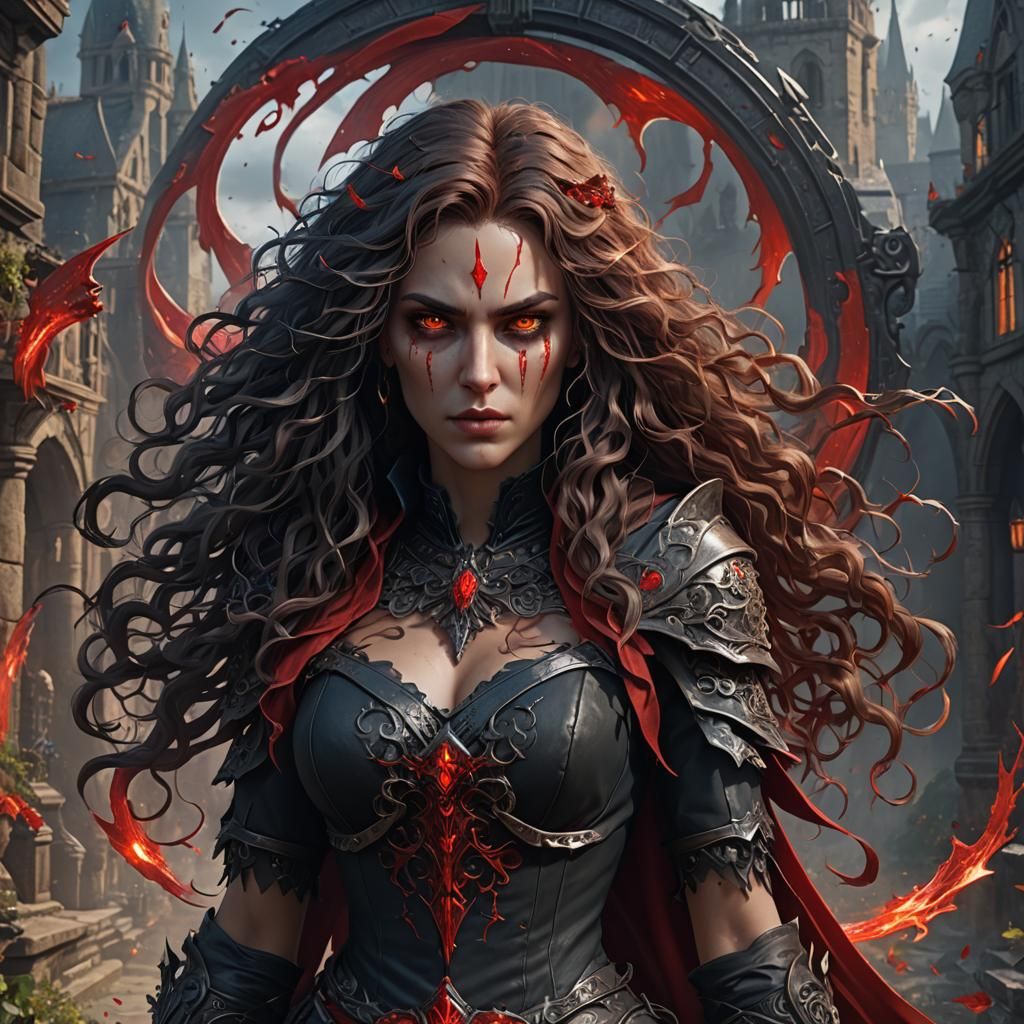 Stunning Woman with Red Eyes: Fantasy Concept Art