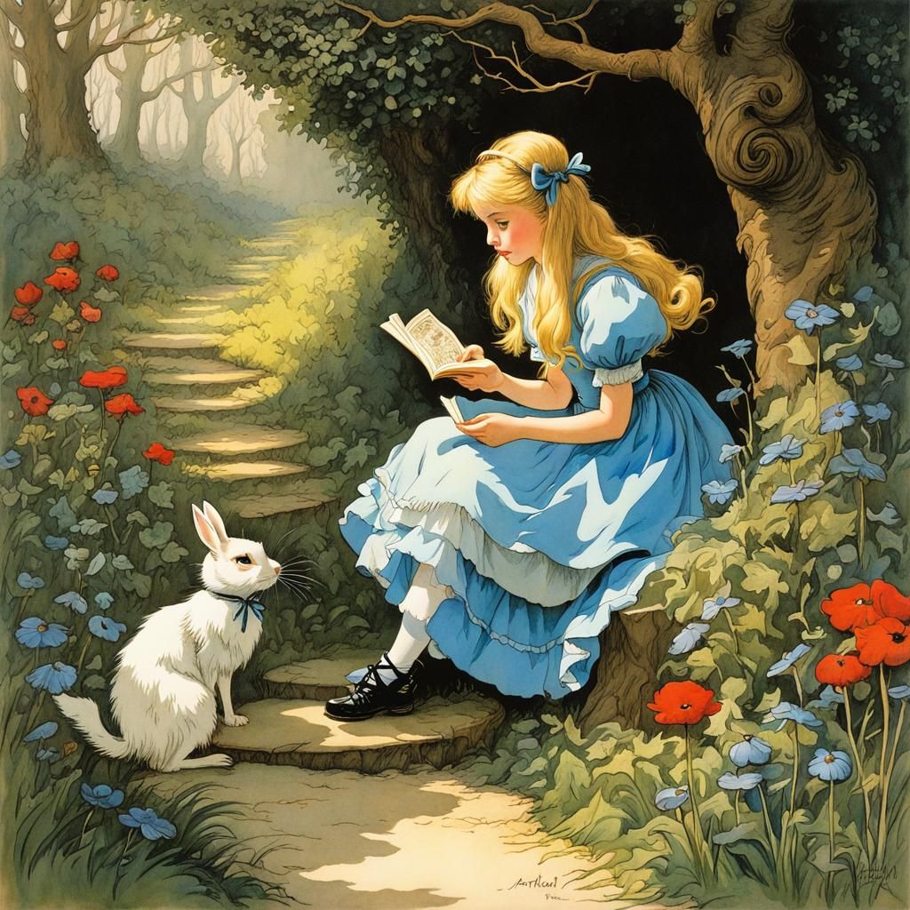 Alice in Wonderland Storybook Gouache Illustration
