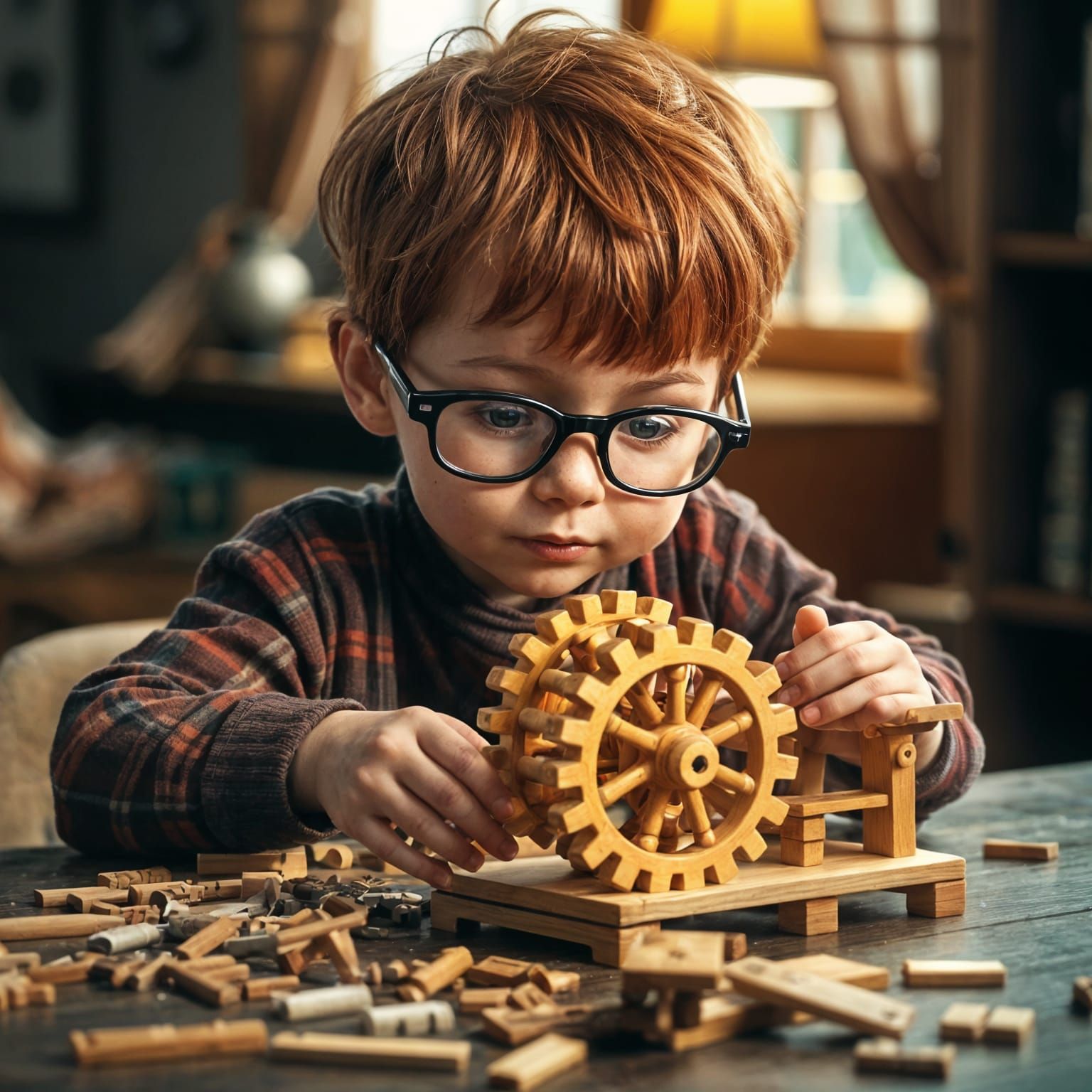 Cute Child Assembles Whimsical Waterwheel Model