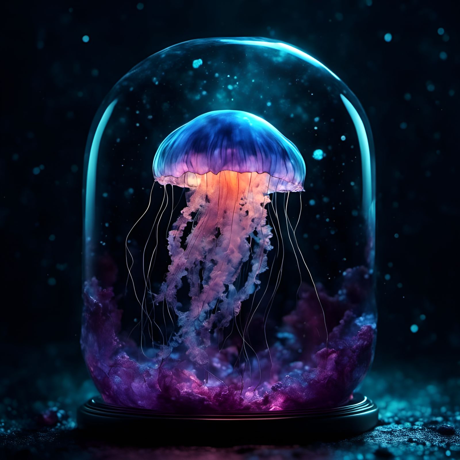 Bioluminescent Jellyfish Dance in Dark Ocean Depths