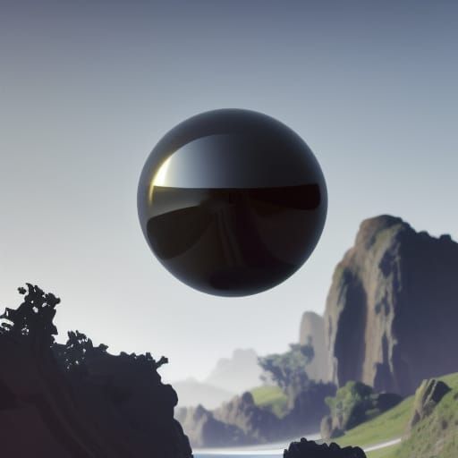 Mysterious Floating Obsidian Sphere: Digital Concept Art