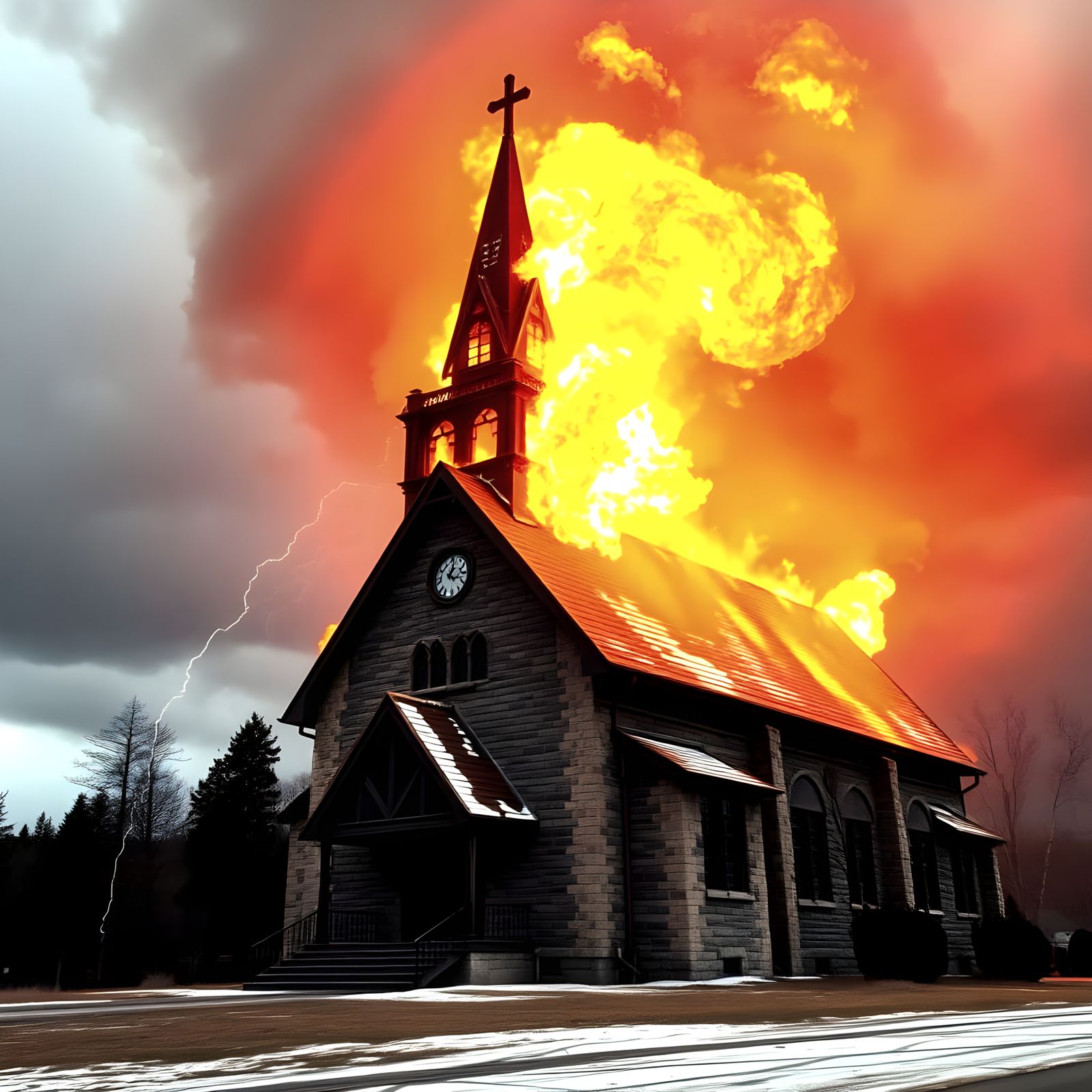 Epic Cathedral ablaze in Stormy Weather