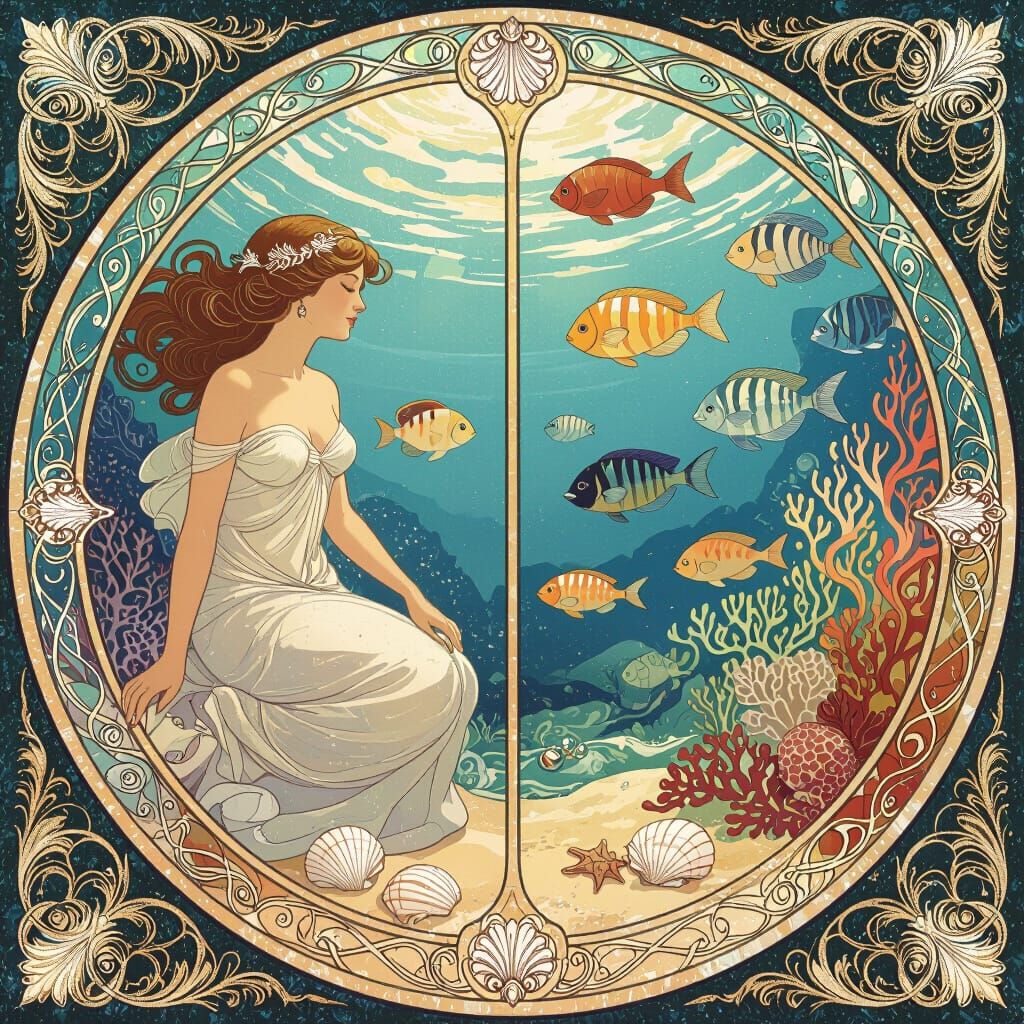 Elegant Circular Design With Underwater Beach Scenes