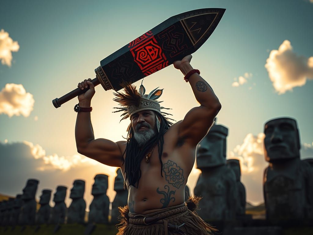 Majestic Polynesian Warrior in Traditional Regalia