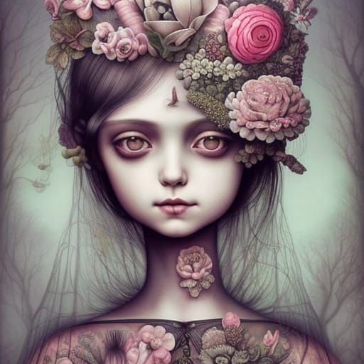 Surreal Botanical Fashion Girl: 3D Museum Masterpiece