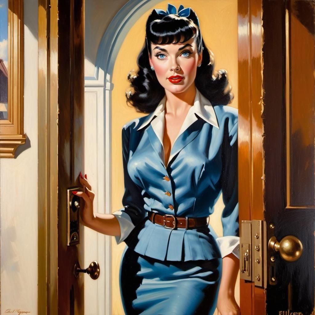 Elegant Pin-Up Girl in Impressionistic Oil Painting