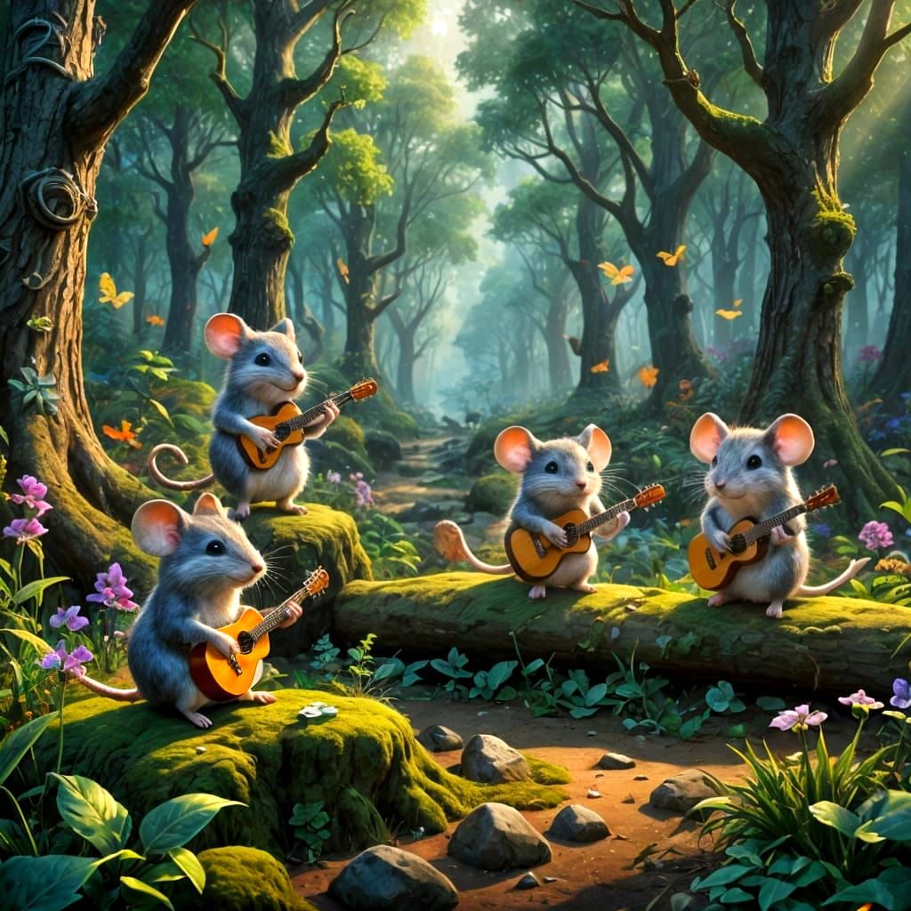 Mice in Whimsical Forest Concert