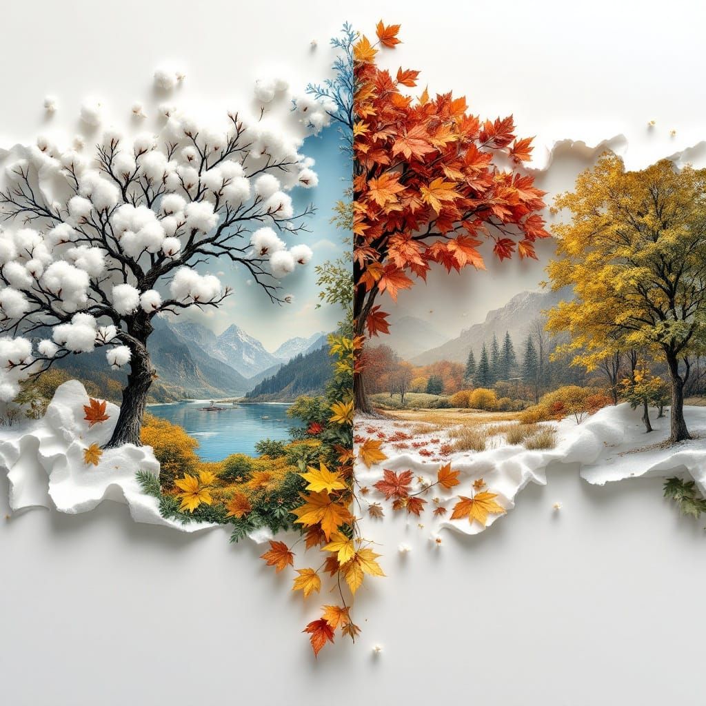 Vibrant Seasons Collage in Photorealistic Style