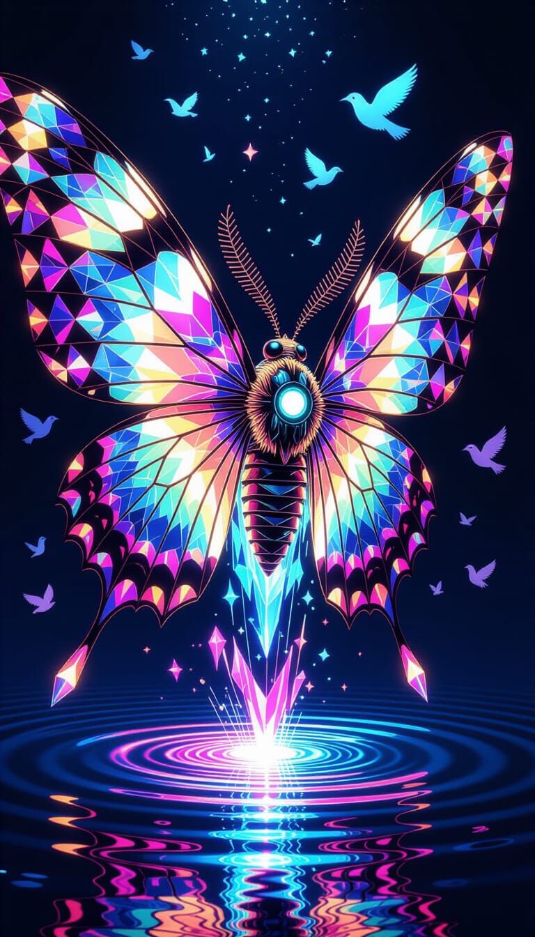 Psychedelic Angelic Daimon Moth with Crystal Wings