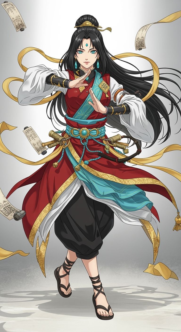 Graceful Woman in Anime Style Martial Arts Pose