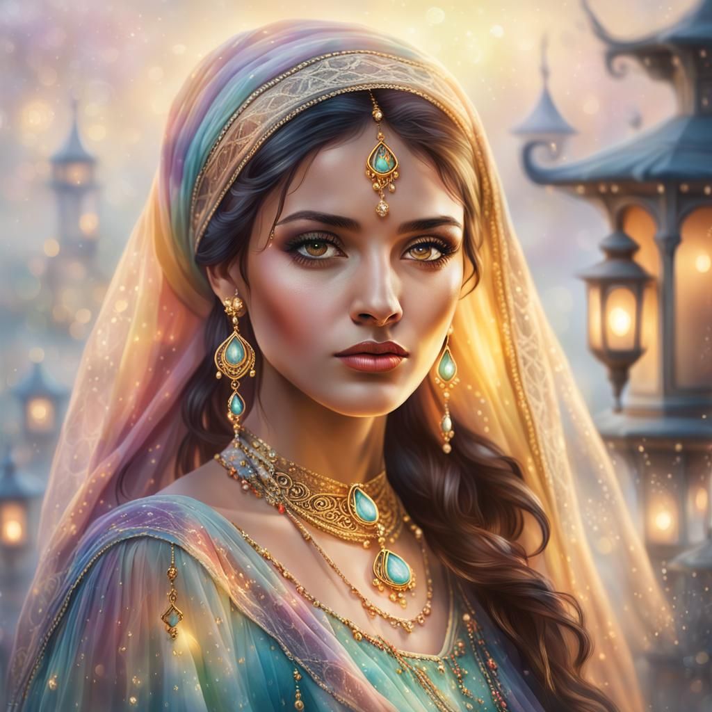 Ethereal Portrait of Romani Girl in Fantasy Setting