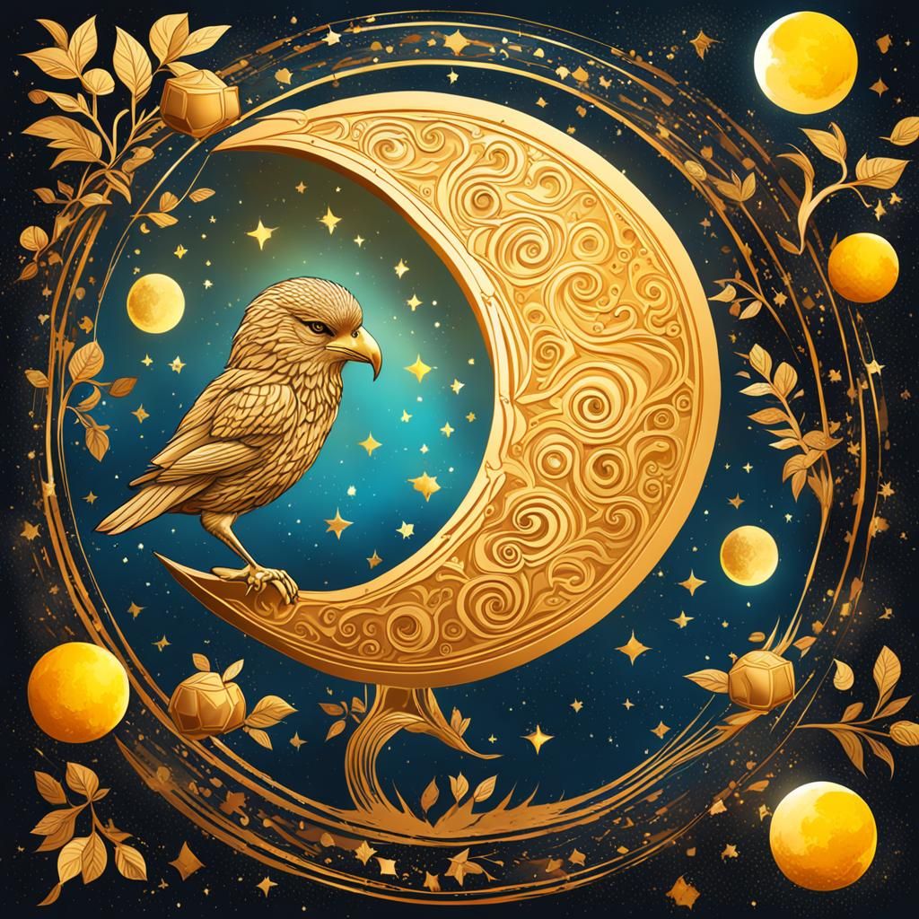 Golden Robotic Bear at Lunar Eclipse: Digital Art