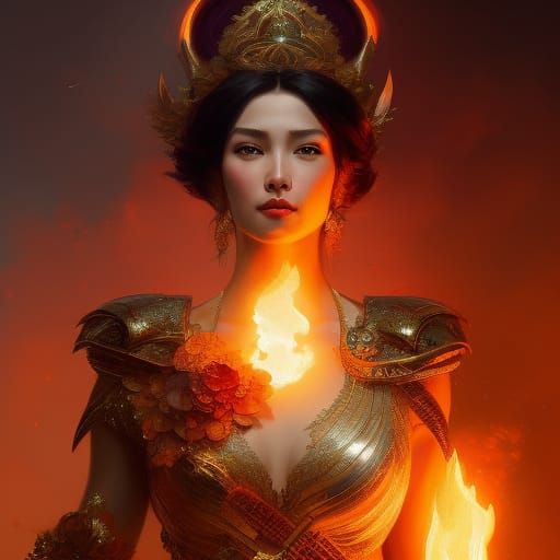 Fire Goddess Portrait in Art Nouveau Style