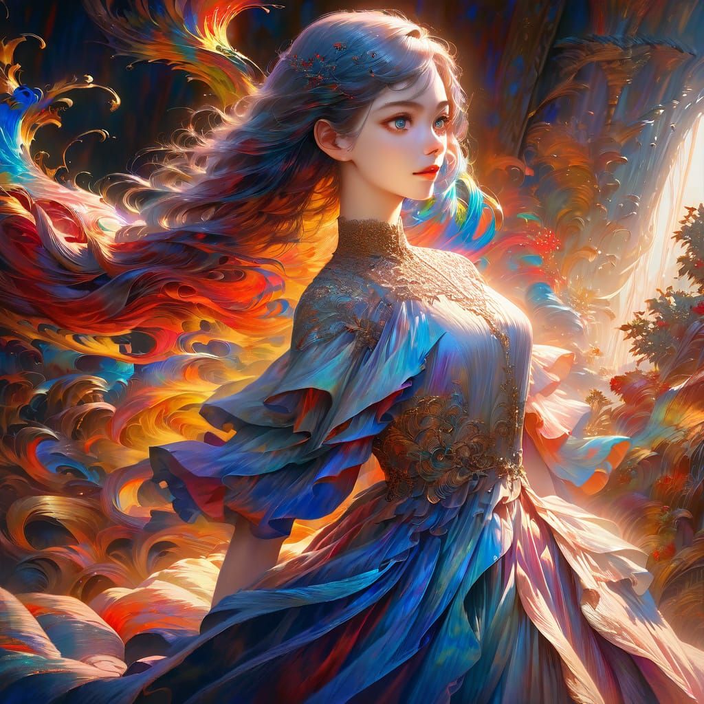 Vibrant Anime-Inspired Portrait of a Girl with Heterochromia...