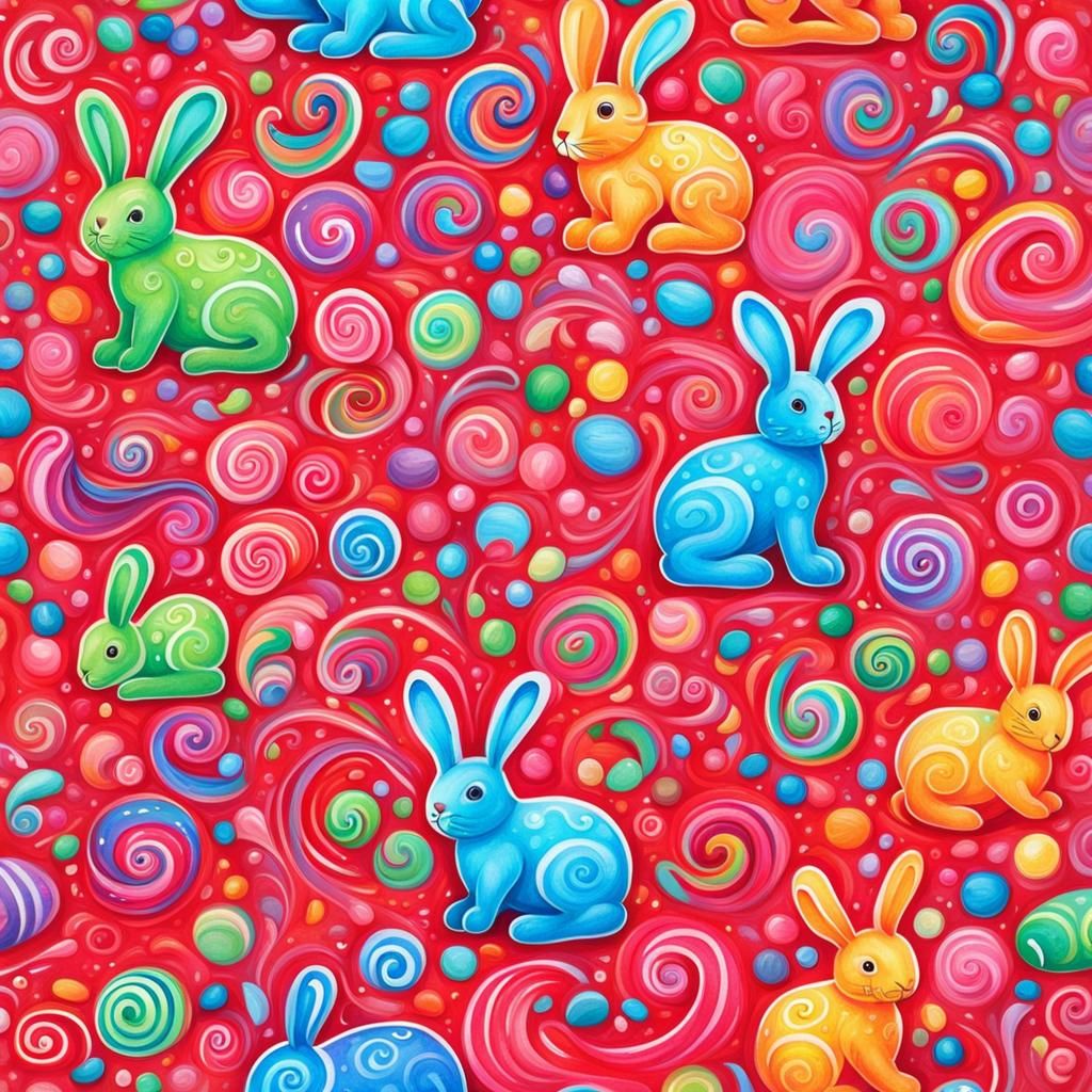 Vibrant Jellybean Bunny in Candyland Gouache