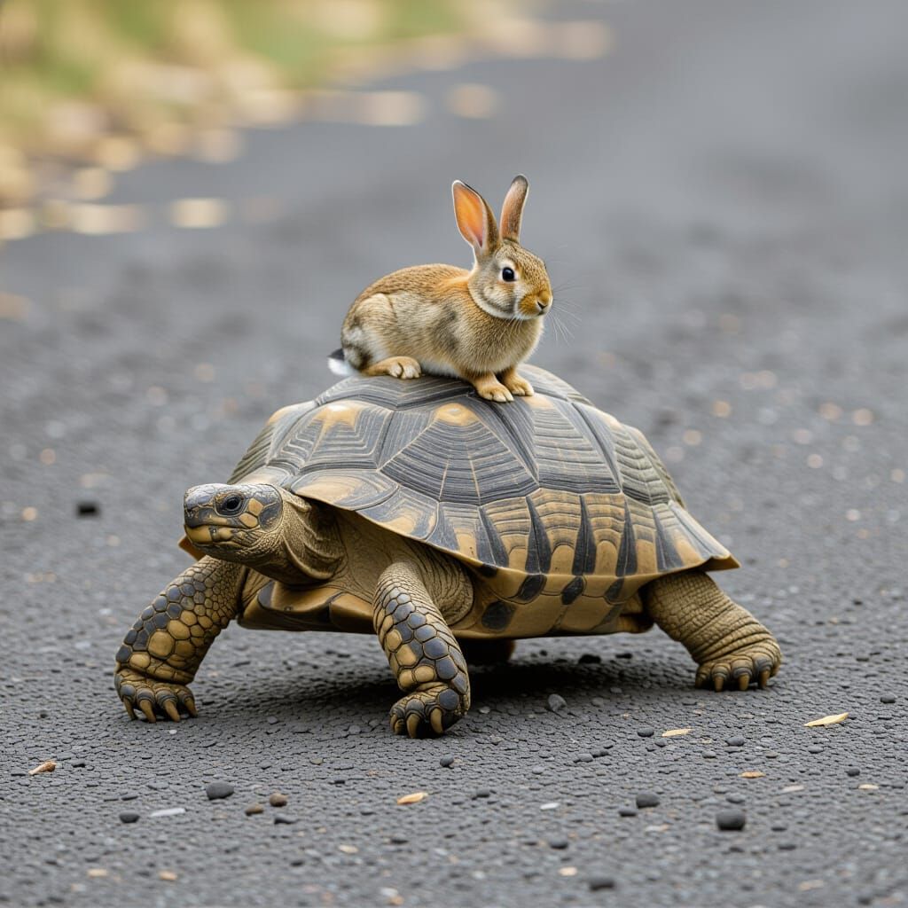 Tortoise Carries Rabbit on Ash Path