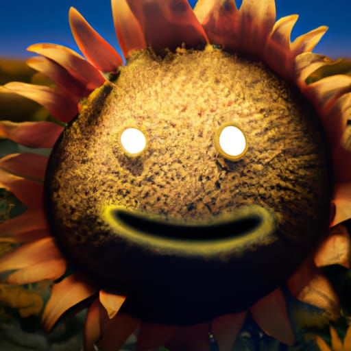 Creepy Smiling Sunflower in Anime Style