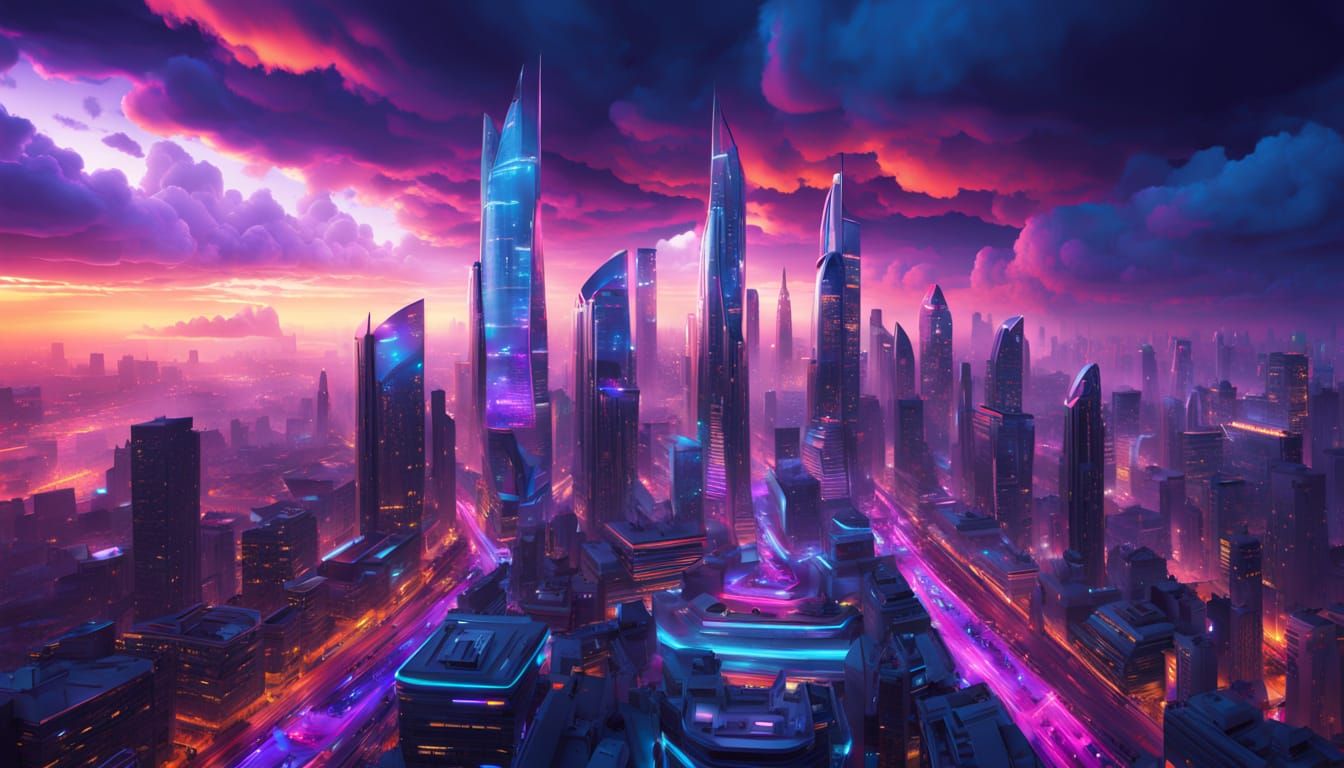 Surreal Futuristic Metropolis Unfolds at Golden Hour