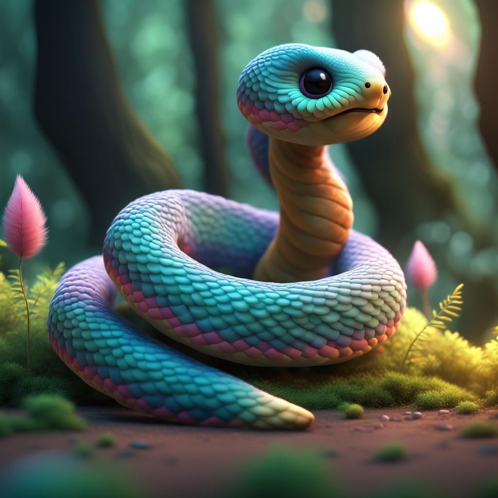 Adorable Fluffy Snake in Magical Forest