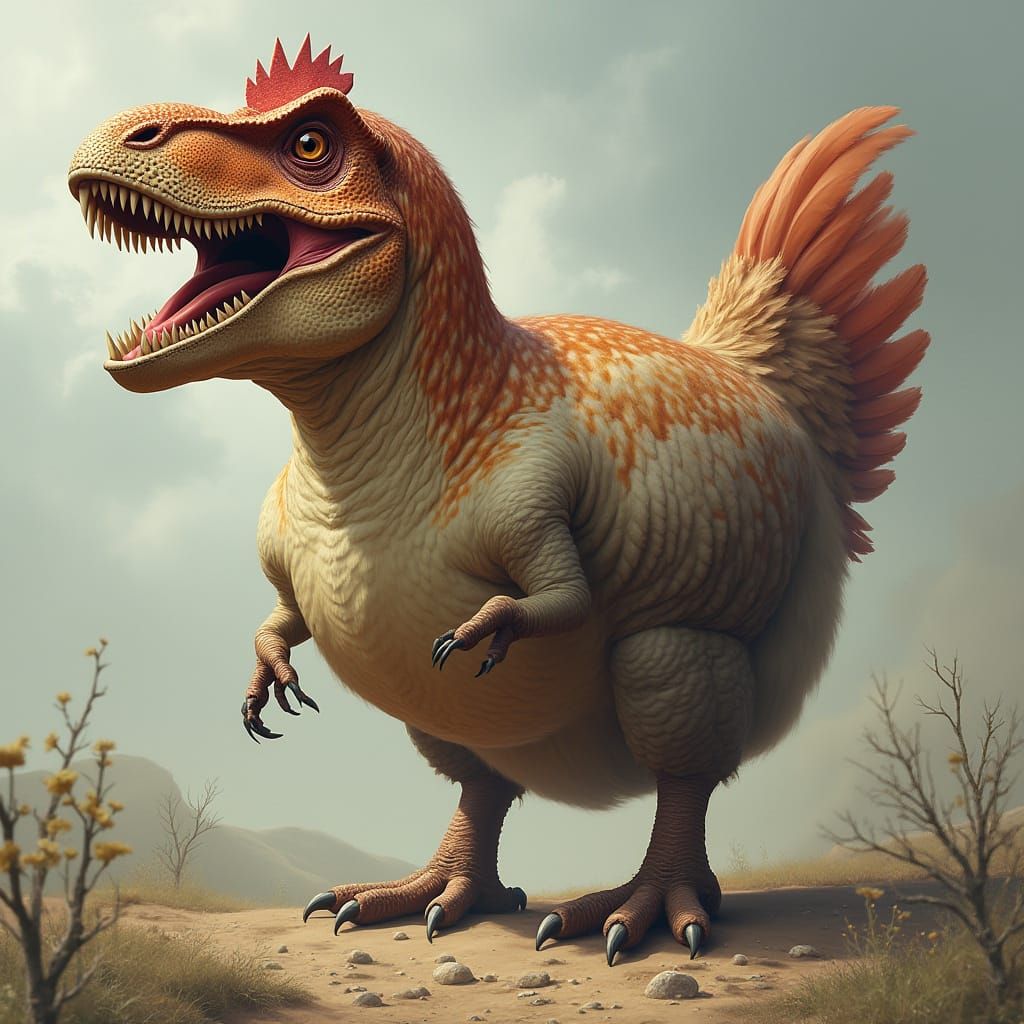 Realistic T-Rex Chicken Hybrid with Wings