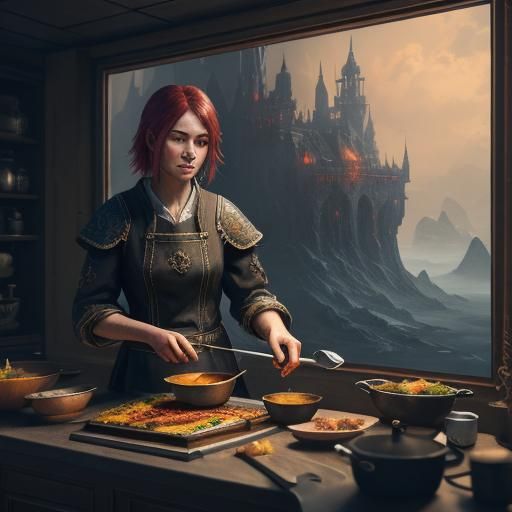 Fantastical Cooking Scene in Detailed Matte Painting