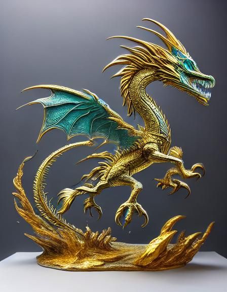 Mythical Metal Sea Dragon with Gold Details