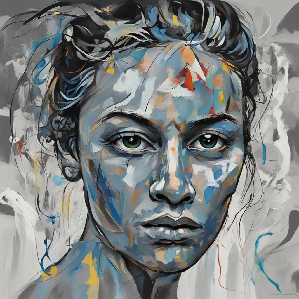 Picasso-Style Portrait with Flowing Abstract Shapes