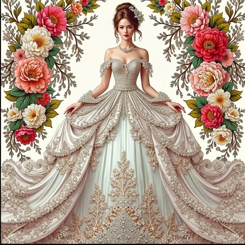 Woman in Mint Green Gown in Moonlit Garden