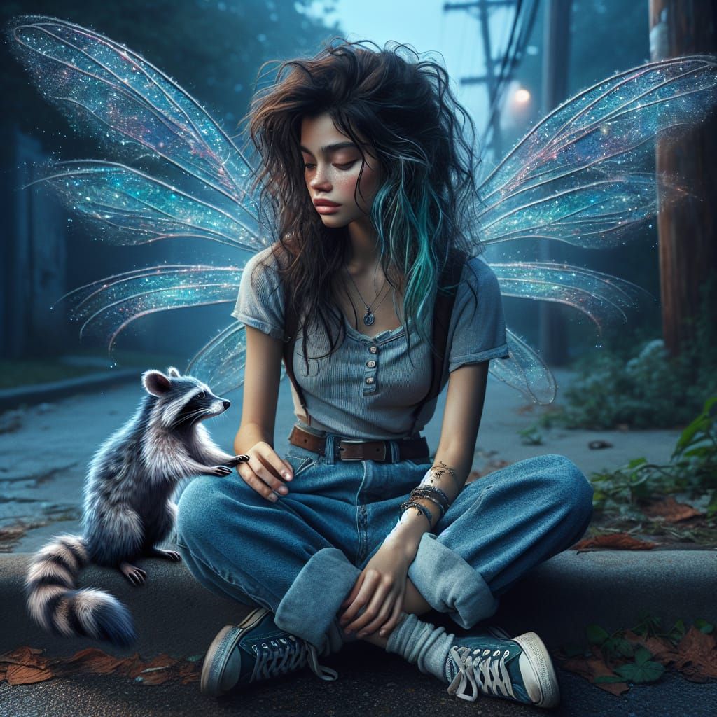 Serene Fairy in Rural Street Scene