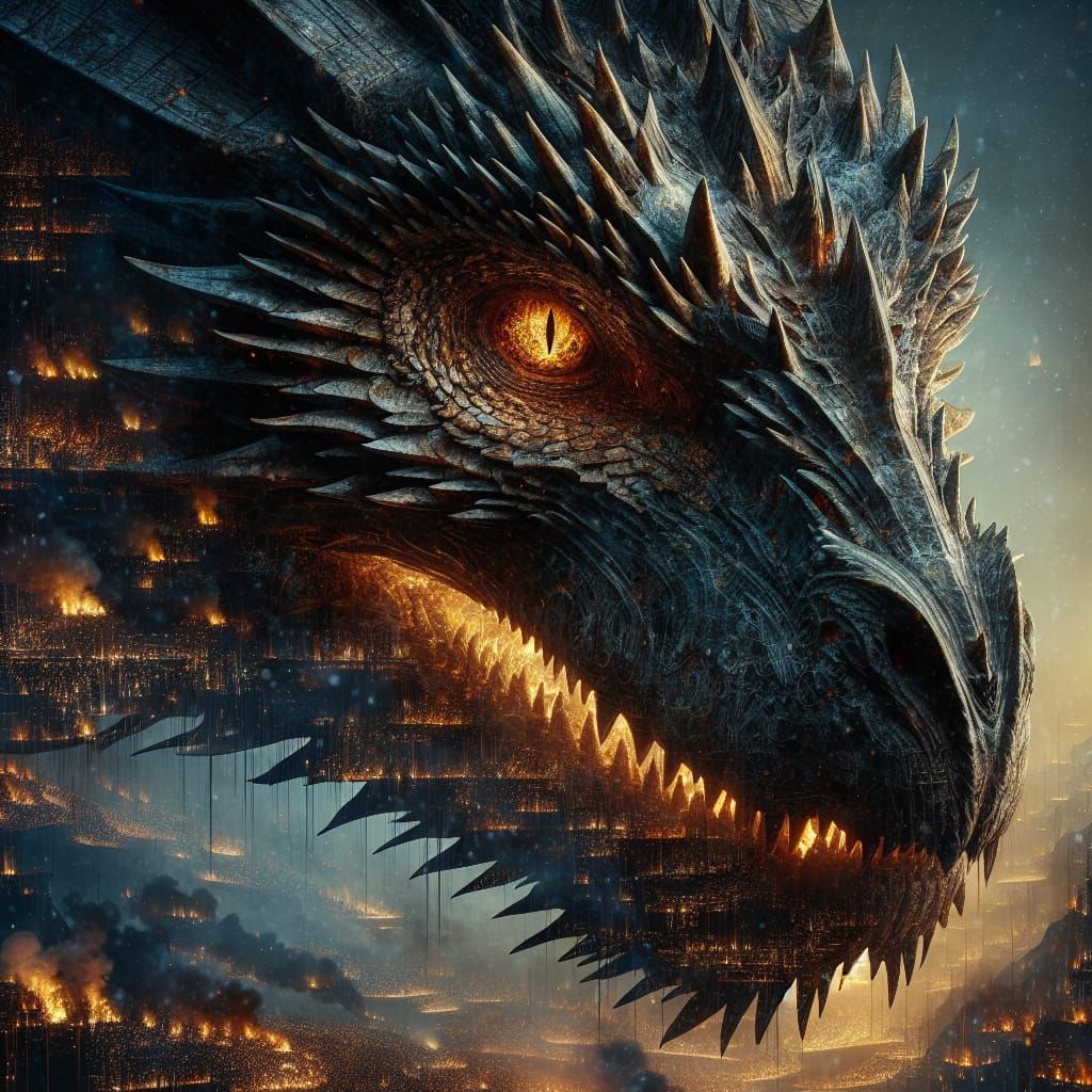 Epic Dragon with Eroded Scales in HDR Silhouette