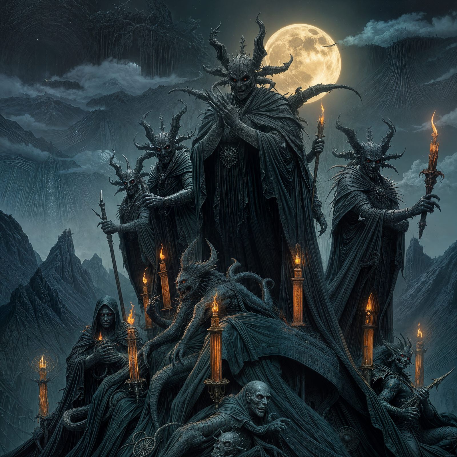 Seven Lords of Decay in Dark Fantasy Style