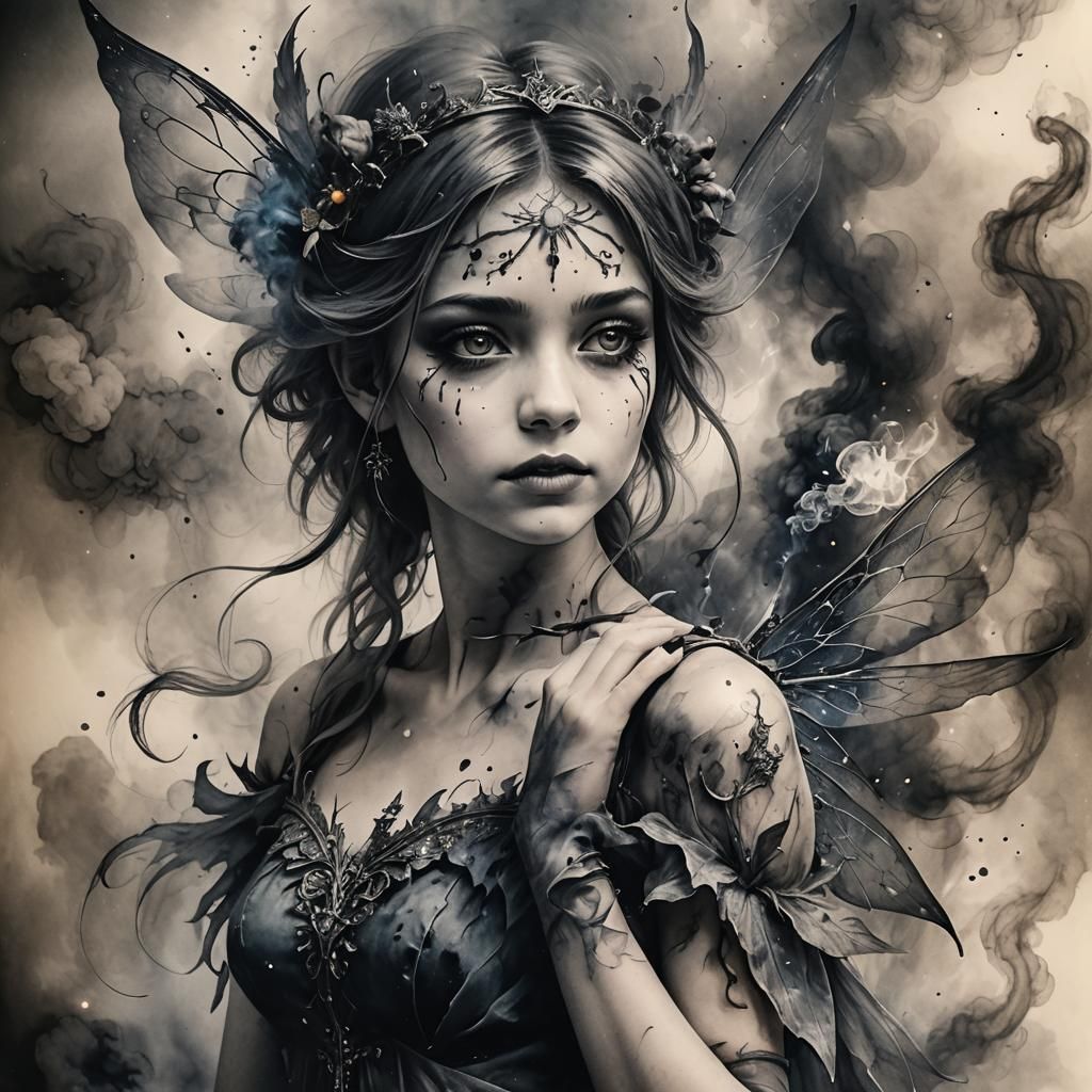 Ash and Smoke Fairy in Charcoal Style