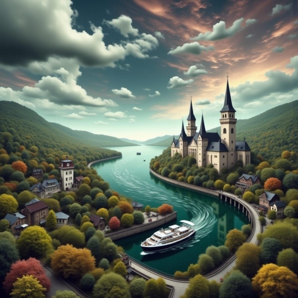 Danube River Cruise Near Passau in Photorealistic Style