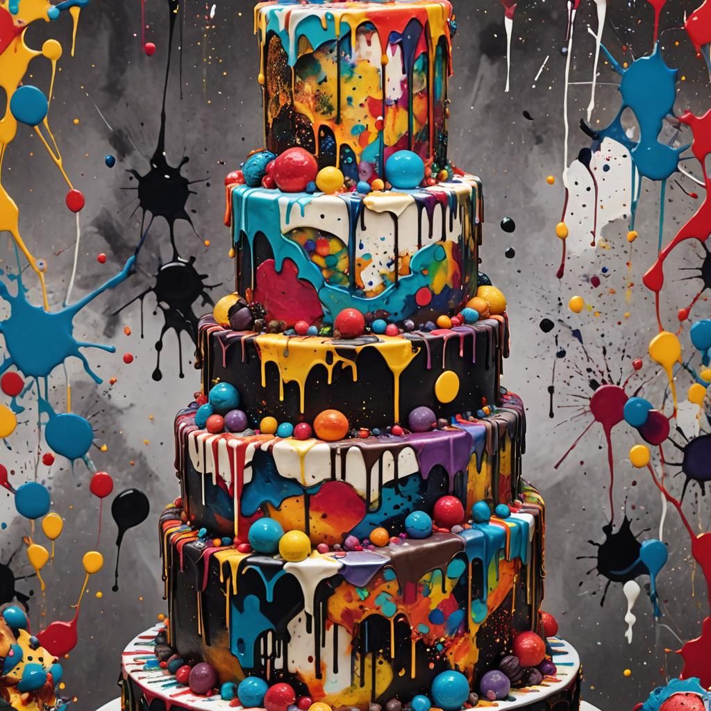 Colorful Splatter Art Cake in Photorealistic Detail