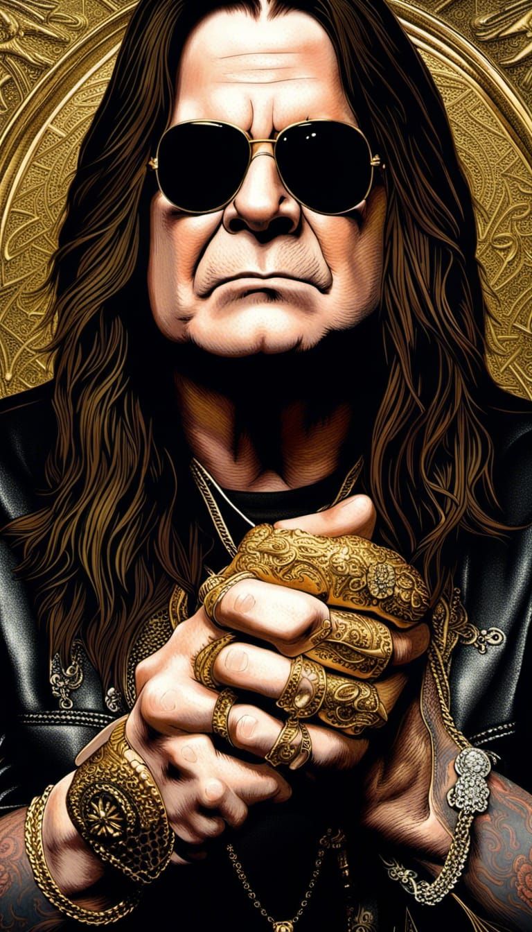 Ozzy Osbourne Portrait in Black and Gold