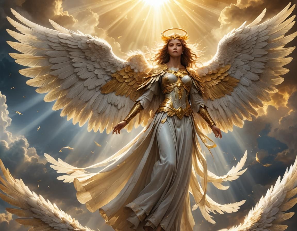 Majestic Six-Winged Angel in Golden Light