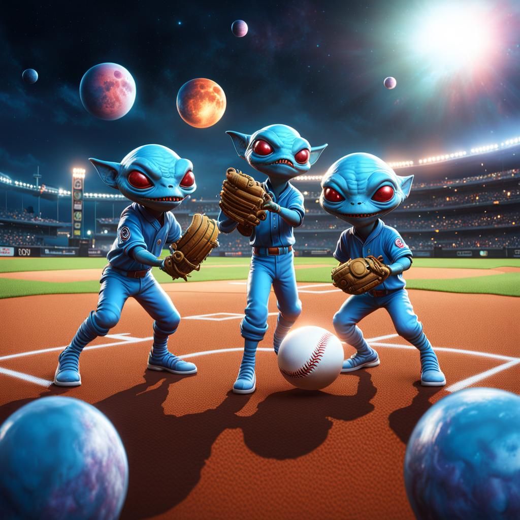 Alien playing baseball