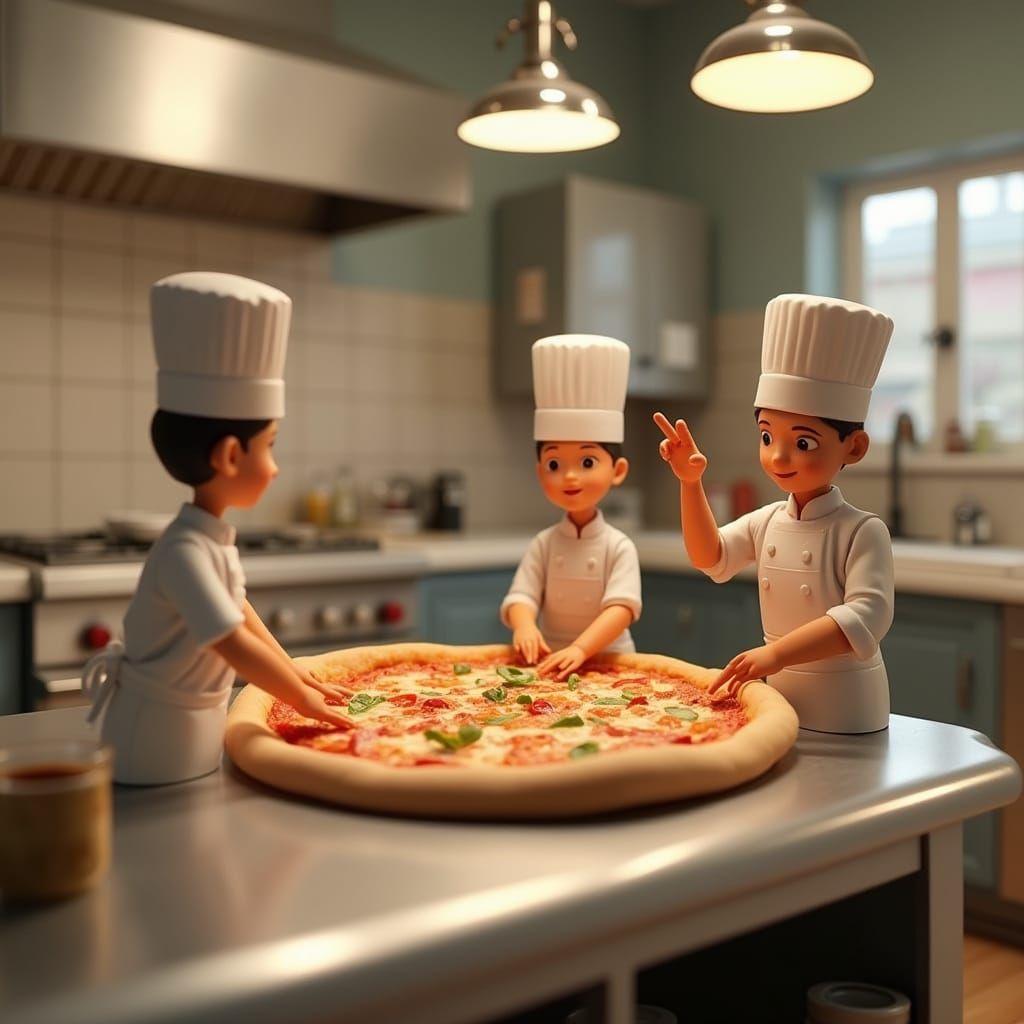 Miniature Chefs Team Up to Make Giant Pizza