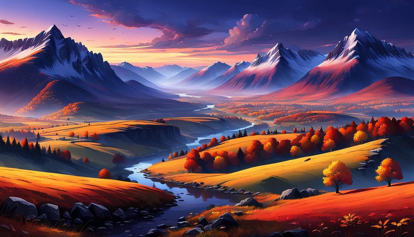 Detailed Autumn Twilight Landscape
