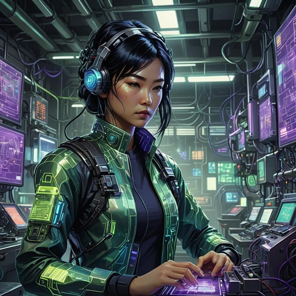 High-Tech Asian Woman in Sci-Fi Lab, Unreal Engine