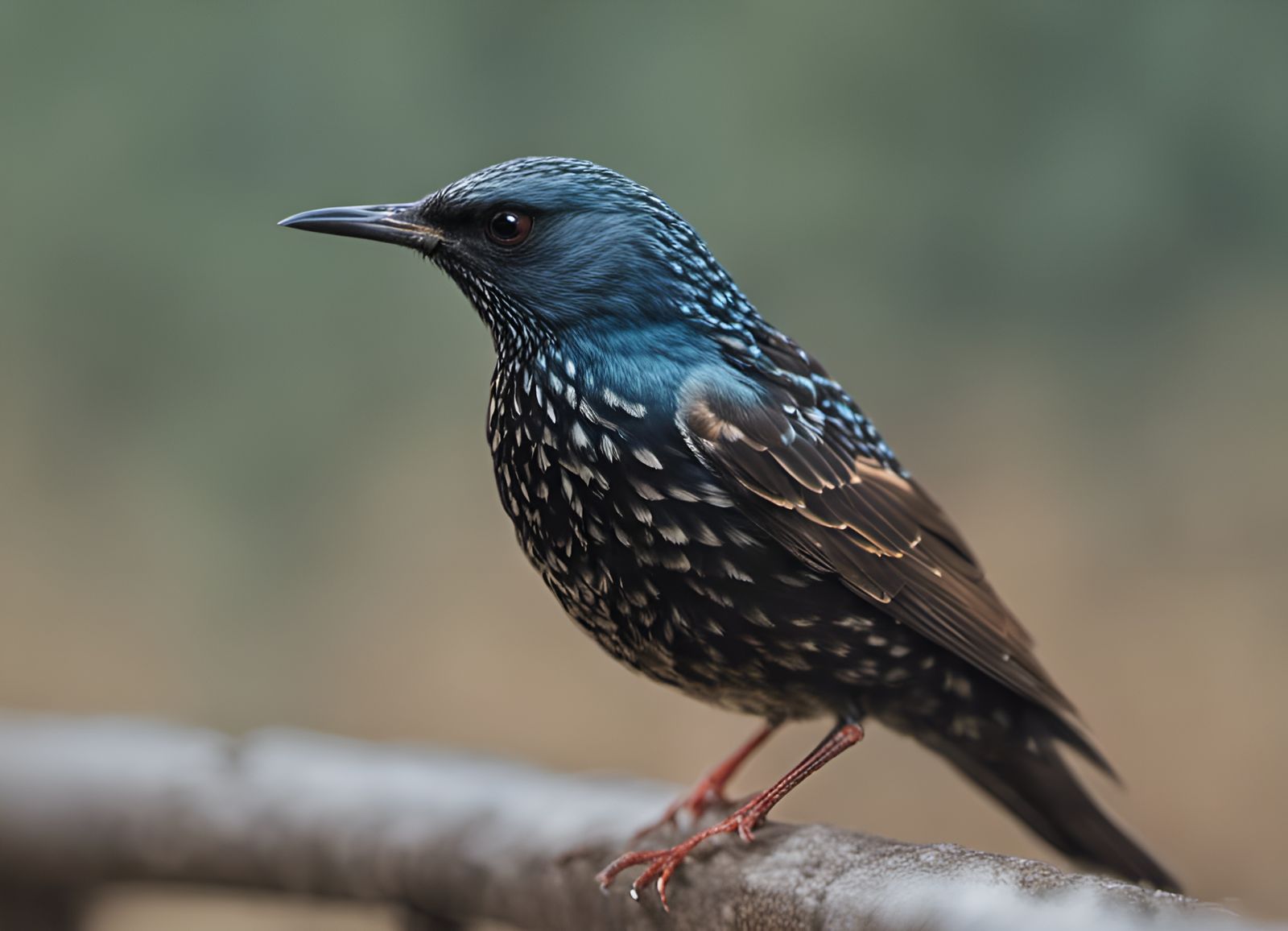 Common Starling Portrait in Nature, Photorealistic Style