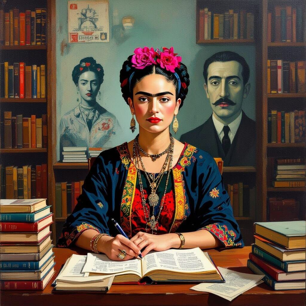 Woman Reading in Surrealist Library