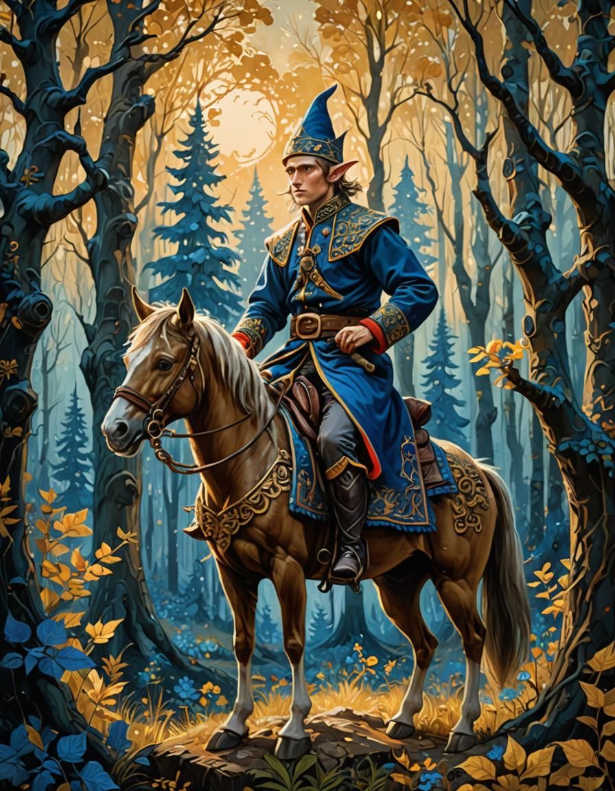 Elf Cossack on Mount in Russian Folk Art Style