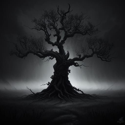 Demonic Flower Tree in Dark Fantasy Style