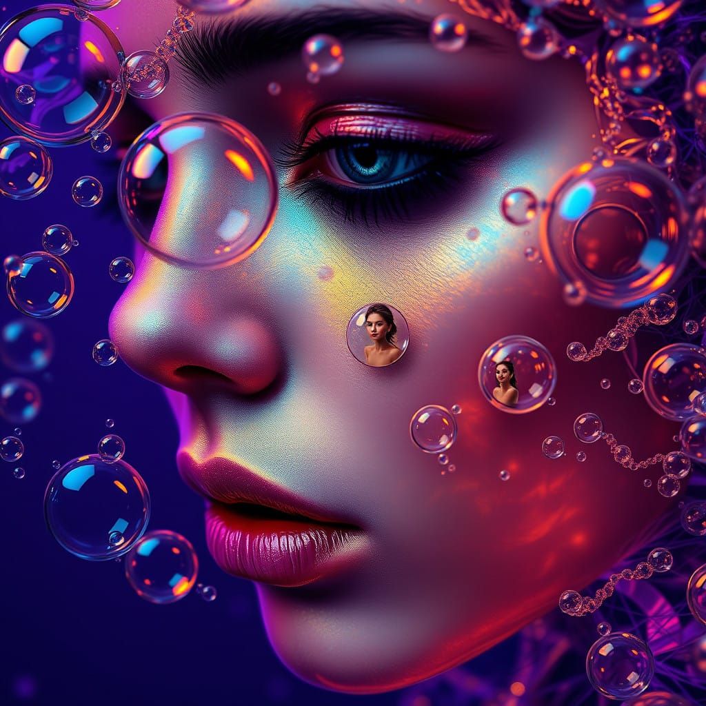 Surreal, Hyper-Realistic Portrait in Iridescent Bubbles and ...