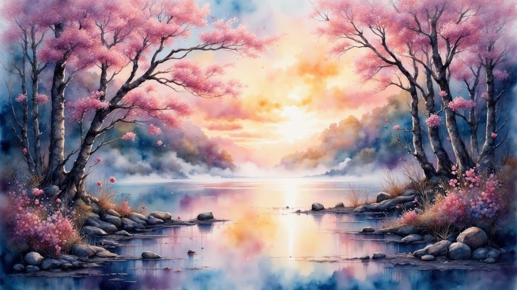 Mysterious Trees Stand Tall Against a Vibrant Morning Sky in...