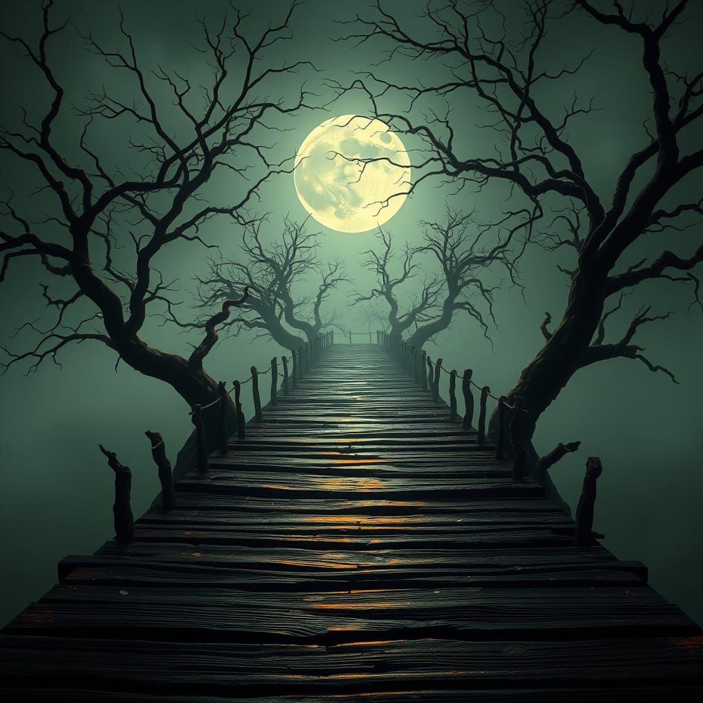 Ethereal Bridge in a Haunting Sunset Scene